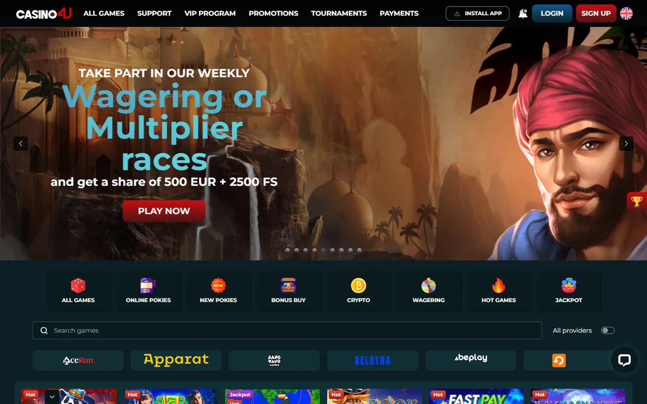 Casino4u homepage screenshot