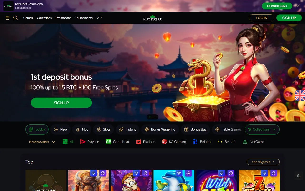 KatsuBet Casino homepage screenshot