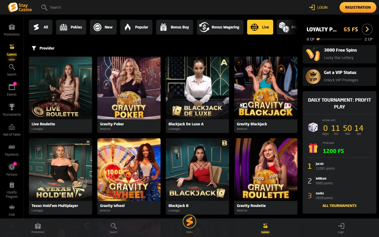 Stay Casino live casino screenshot