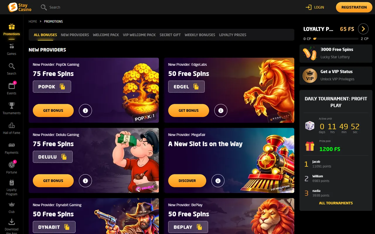 Stay Casino promotions screenshot